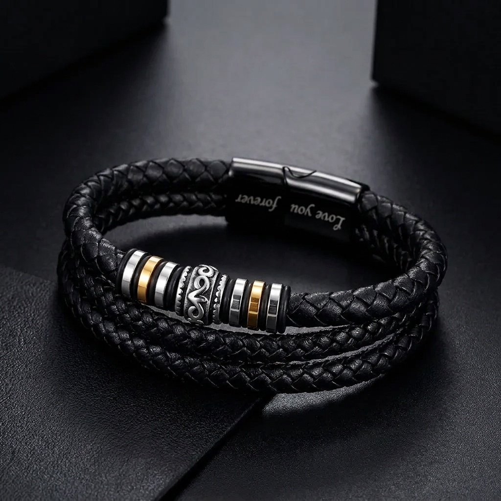 À Mon Fils — Bracelet Cuir Triple