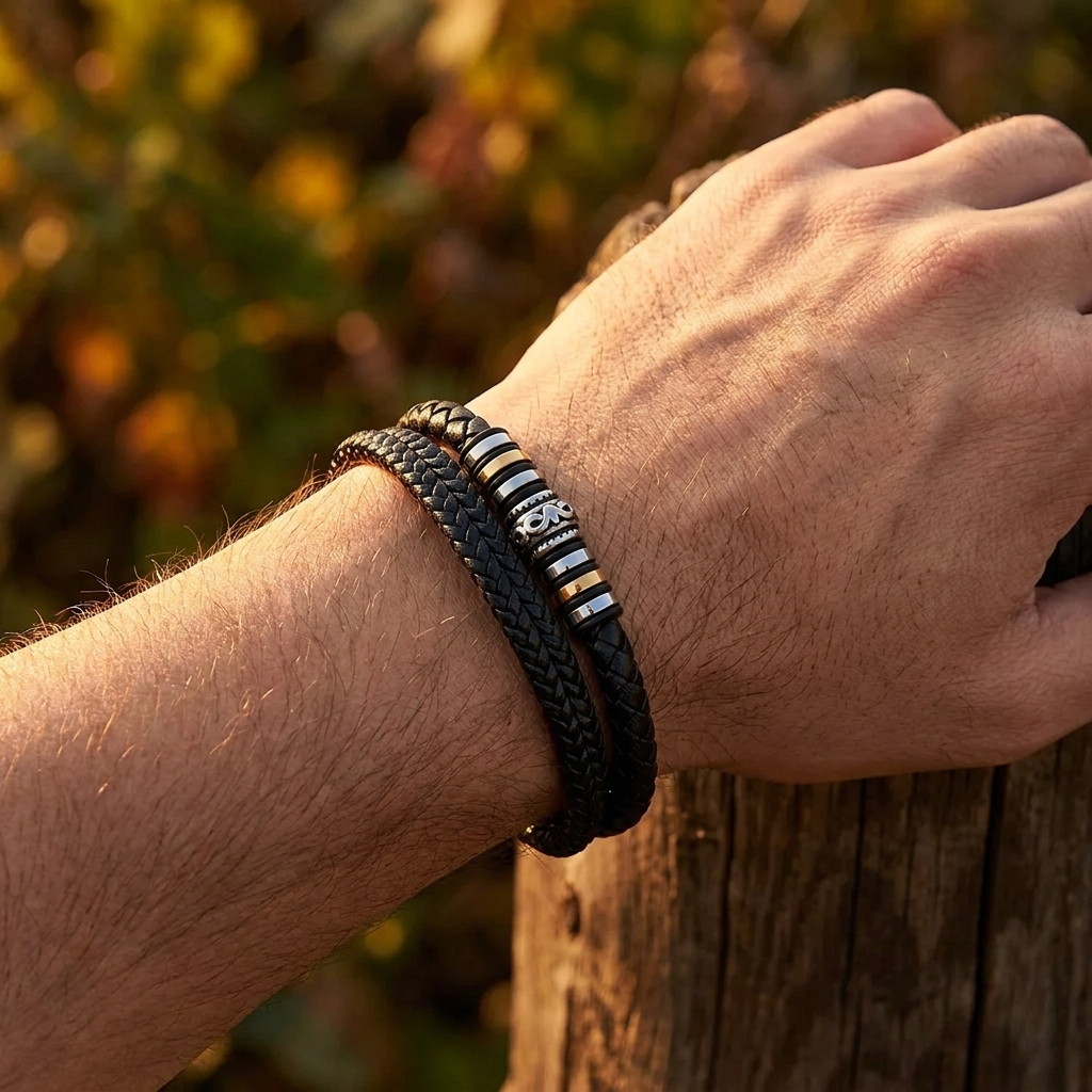 À Mon Fils — Bracelet Cuir Triple