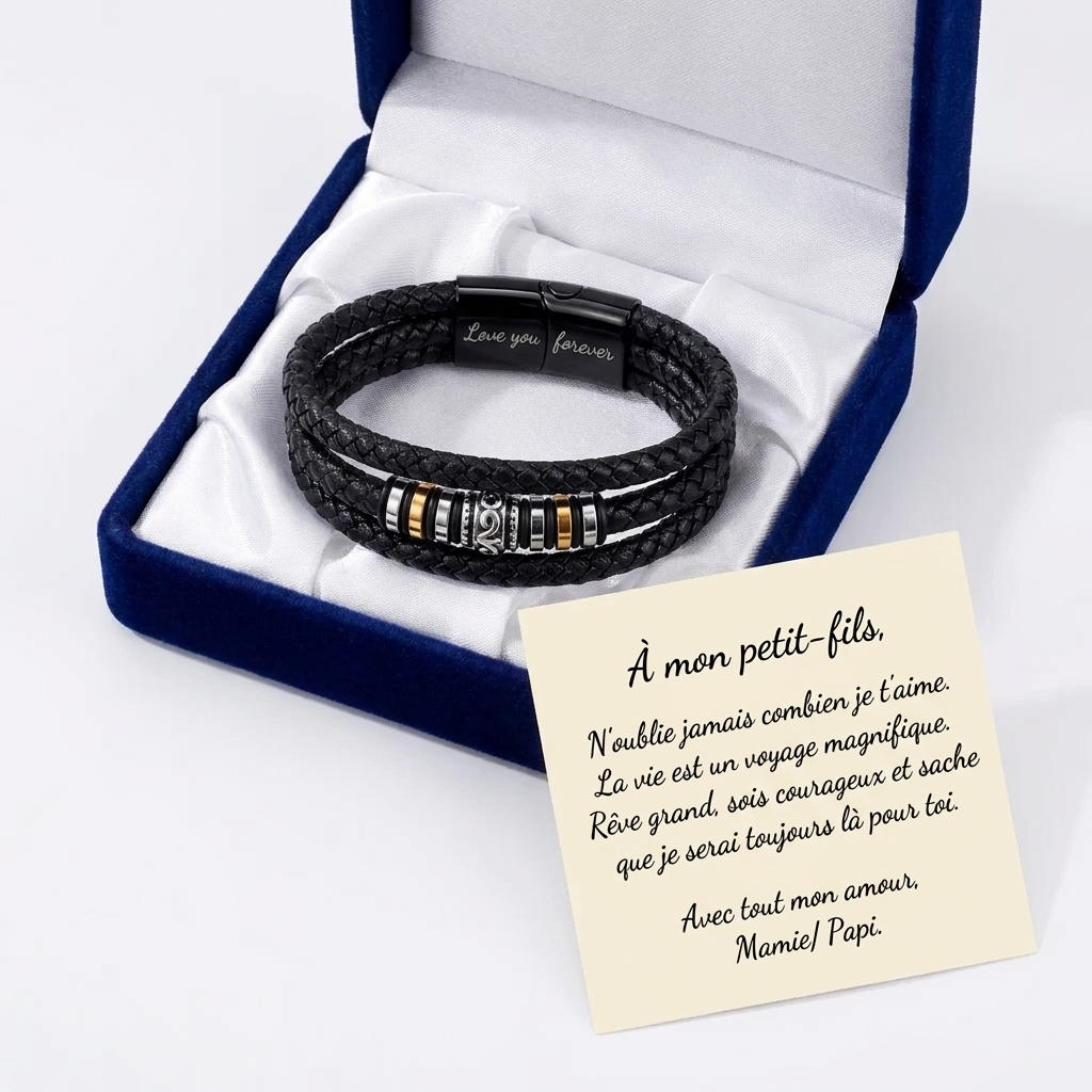 À Mon Fils — Bracelet Cuir Triple