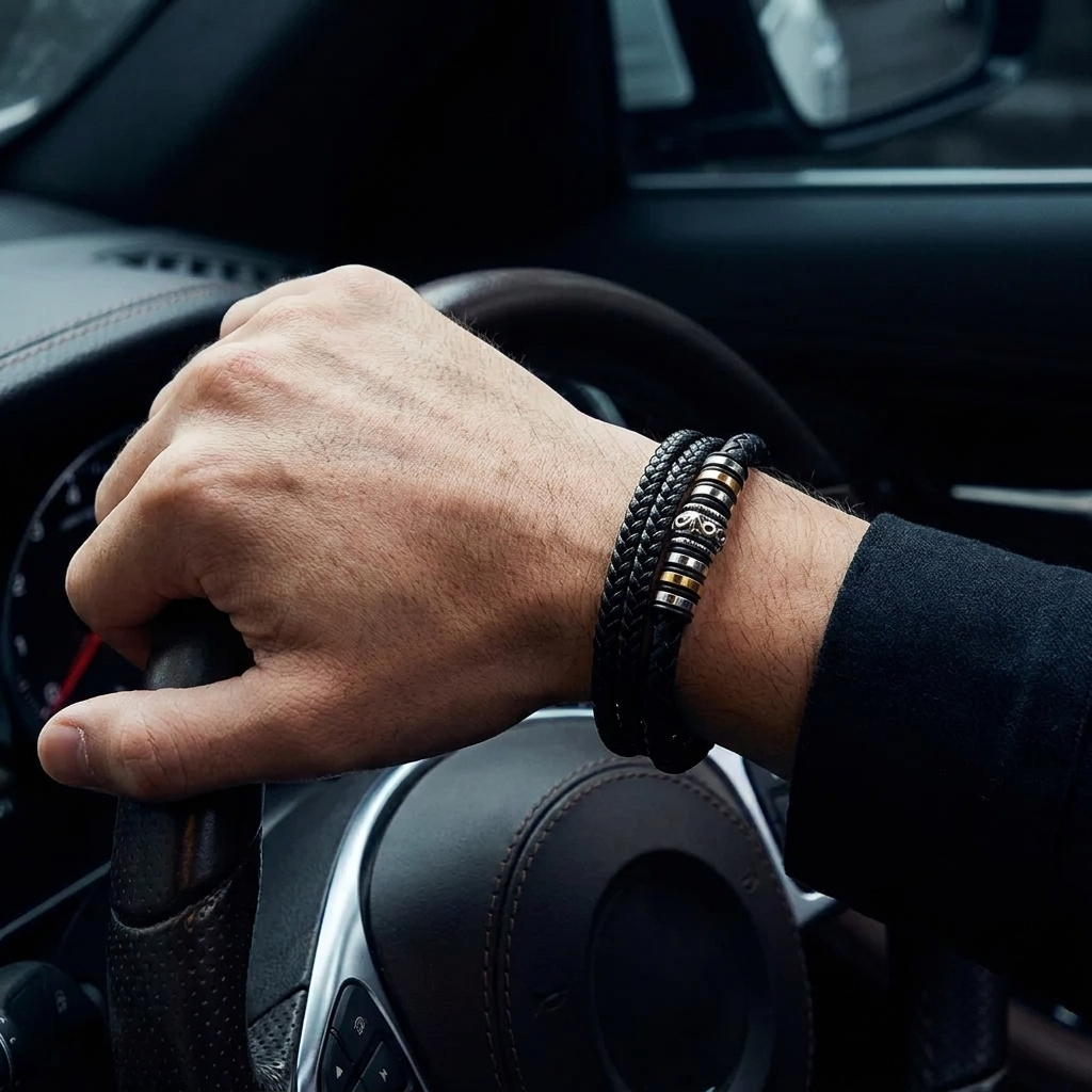 À Mon Fils — Bracelet Cuir Triple